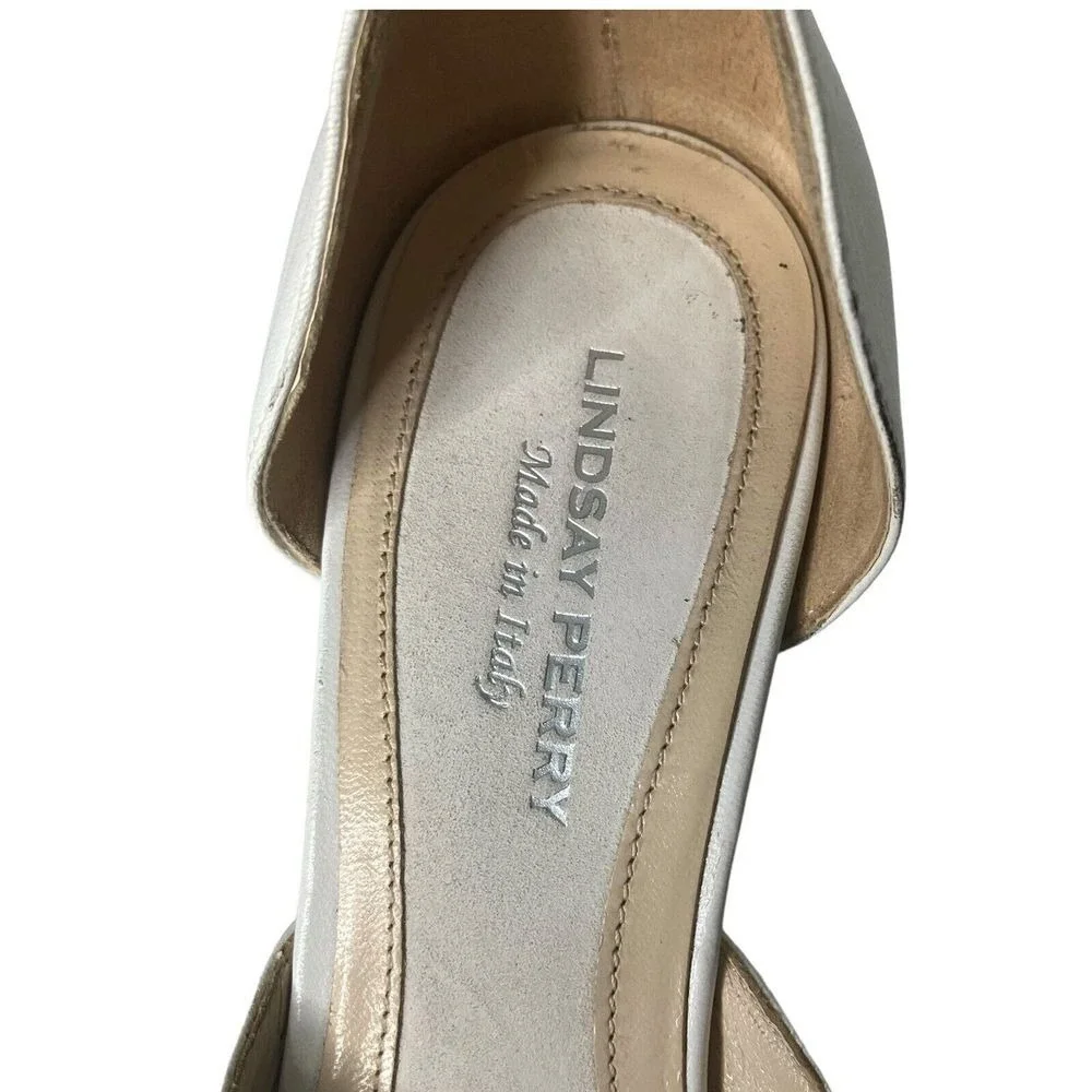 Lindsay‎ Perry Made in Italy White Leather Pointed Toe Heels Rhinestone 6 /36.5